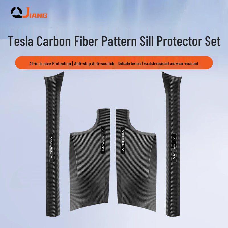 Carbon Fiber Rear Door Sill Strips & Under-Seat Corner Protectors for Tesla Model 3/Y