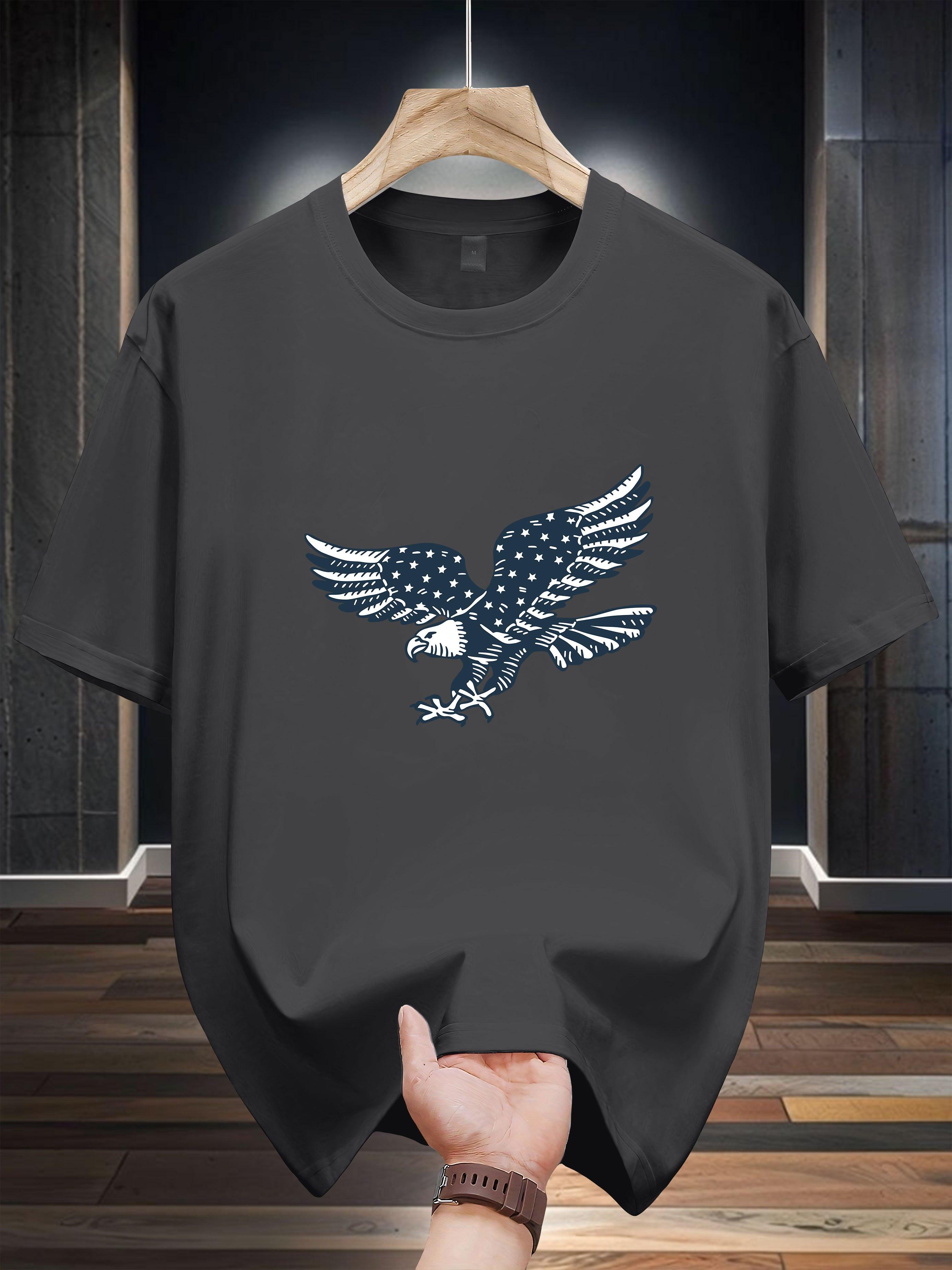 Niuwang Selection 200g 100% Cotton Short Sleeve T-shirt - Navy Blue Eagle Graphic Print S