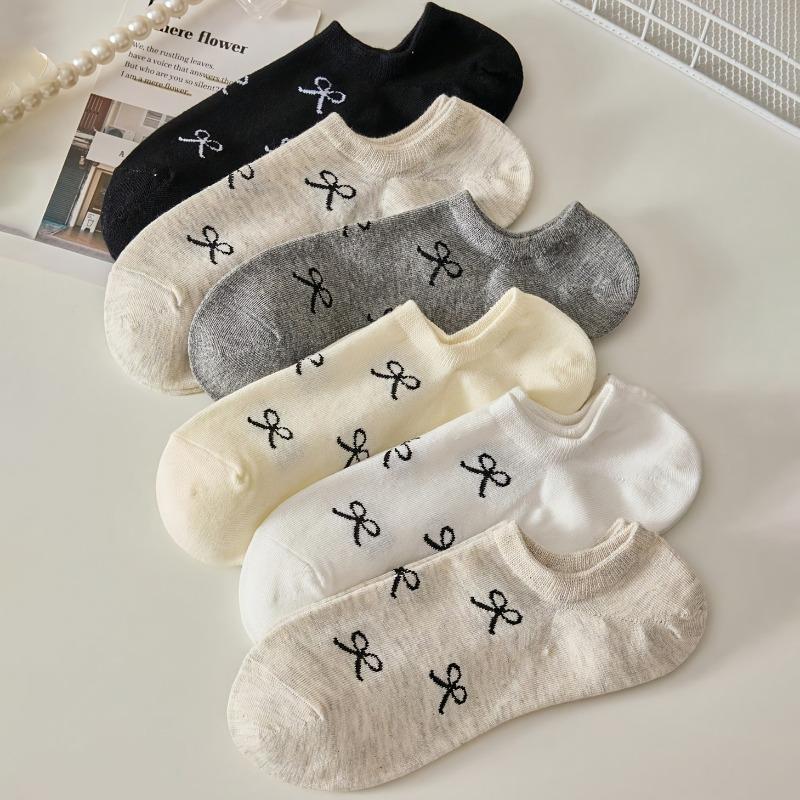 5 Pairs Women's Elegant Bow Short Socks - Breathable, Lightweight, Invisible Spring/Summer Casual Socks with Loose Cuff and Decorative Bow Design