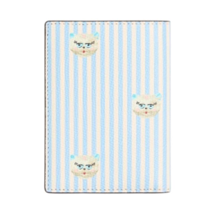 Valentino Vlogo Signature Brand Logo Cat Pattern Grain Leather Card Holder Women Card Holder Blue Ivory 8Y2P0AP1AXU9VM