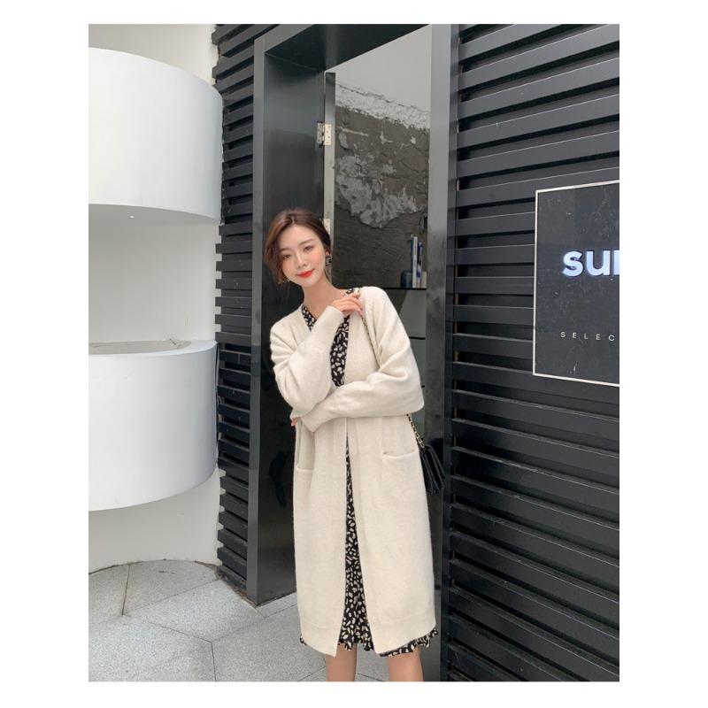 

Autumn and winter new loose lazy wind medium and long knitted cardigan sweater jacket women s thickened and versatile one size fits all