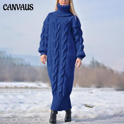 Gestrickter Rollkragenpullover, modisches Temperament, einfarbig, Pullover, warmer dicker Mantel, weiches langes Kleid