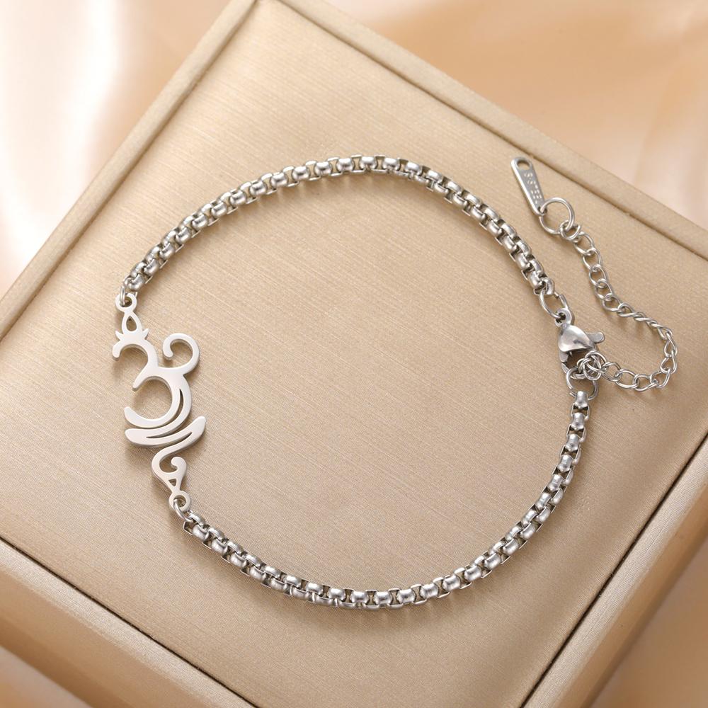 Dawapara Breathe Symbol Bracelet Ohm OM Unalome Symbol Charm Bracelet Stainless Steel Yoga Inspirational Supernatural Jewelry