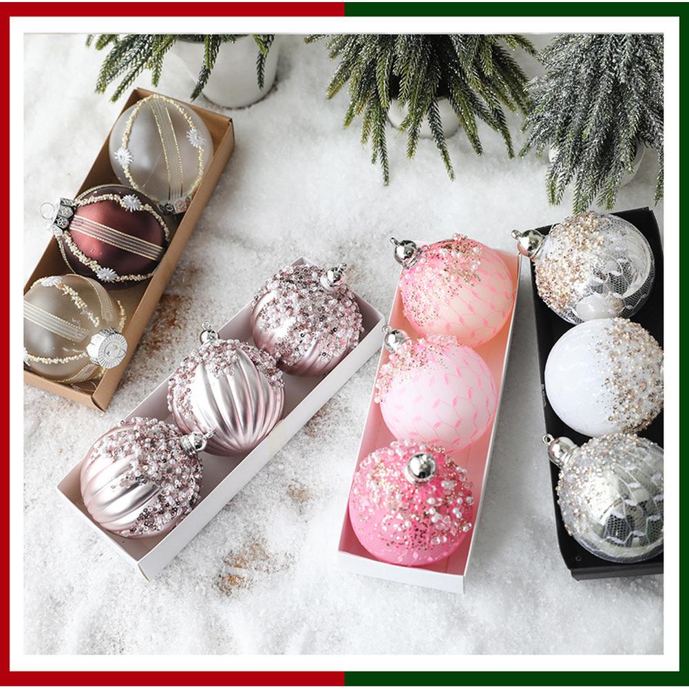 Classic Ornament Shape Matte Christmas Balls Pink Sequin Ornaments