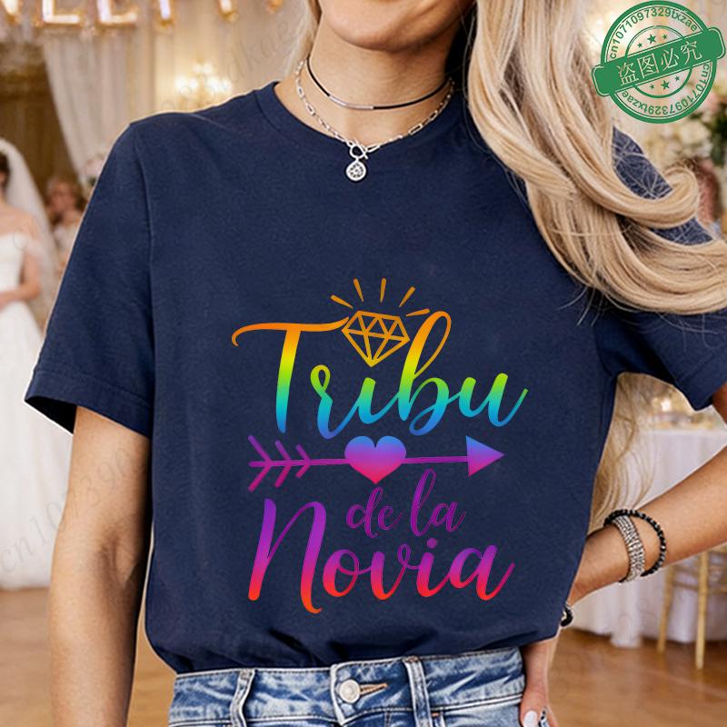 Spanish Girl Bachelorette Party T-Shirts, Rainbow Diamond Heart Arrow Graphic Tees for Bridal Shower, Team Bride Tribe Blouses