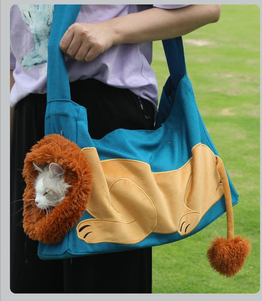 Portable Pet Cat Carrier Tote Bag Cartoon Lion Big Capacity Sight-Seeing Window Breathable Pet Carrier Sightseeing Tote