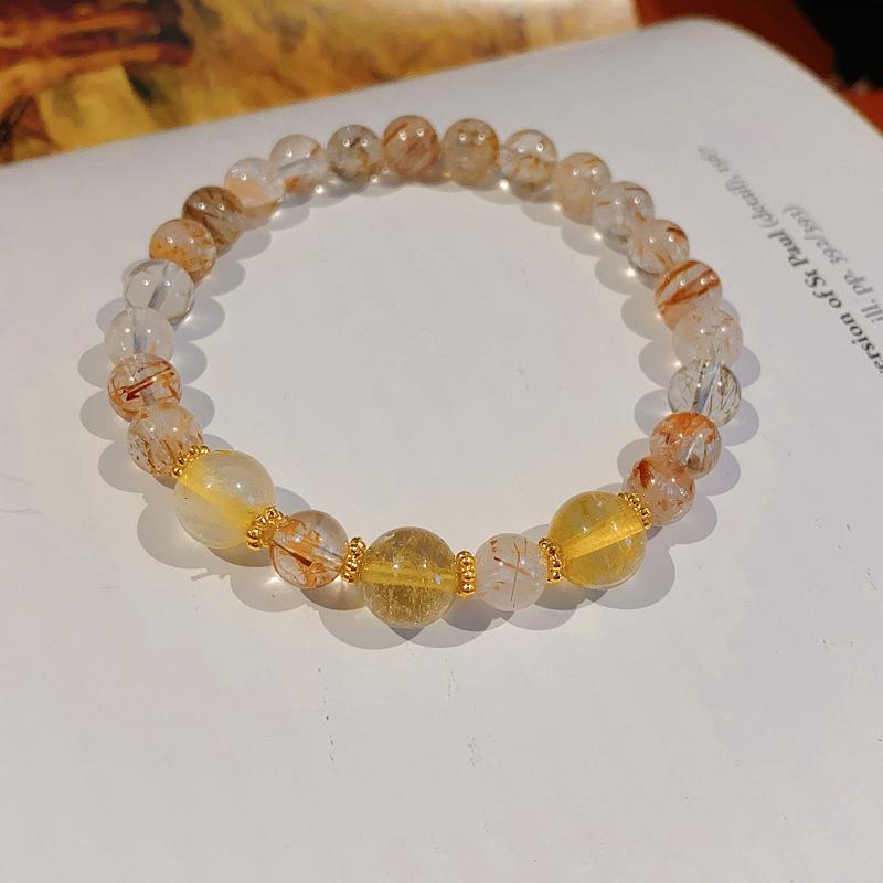 Natural Crystal Beaded Bracelet: Yellow & White Retro Wenwan Style, Light Luxury, High-End Jewelry