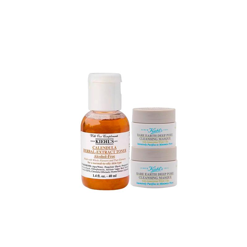 

Kiehl s Calendula Herbal-Extract Toner And Rare Earth Deep Pore Cleansing Masque Sampel Set Toner 50ml + Mask 14ml*2