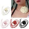 Stylish Rose Neck Collar Necklace Chic Rose Ribbon Necklace Elegant Long Rope Necklace Suitable for Various Occasion