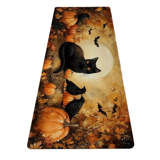Yousheng Halloween Kitchen Rug, Pumpkin Bat Black Cat Non-slip Floor Mat, Spooky Entrance Rug, Festive Decorative Rug for Bedroom Living Room