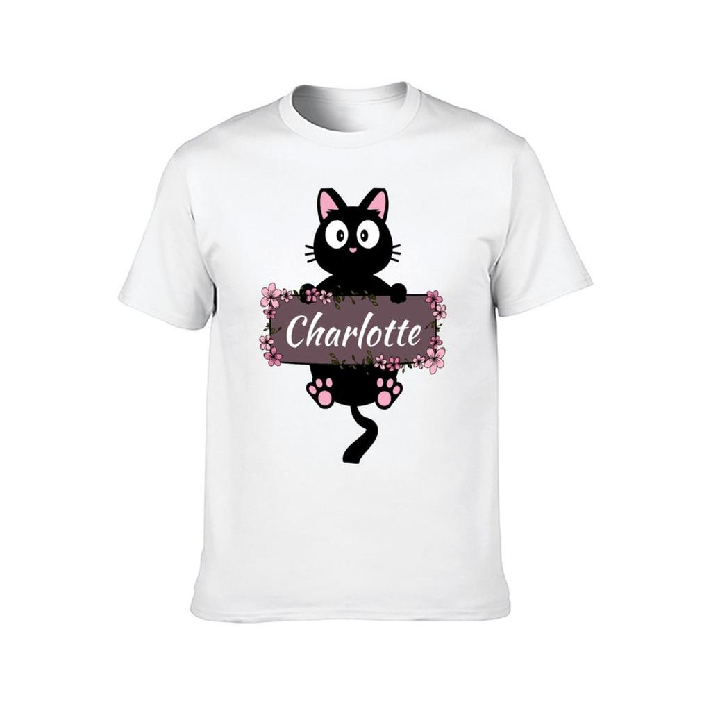 Charlotte Floral Cat Namensschild T-Shirt t shirt individueller Druck T-Shirts für Mann Packung Baumwolle T-Shirt