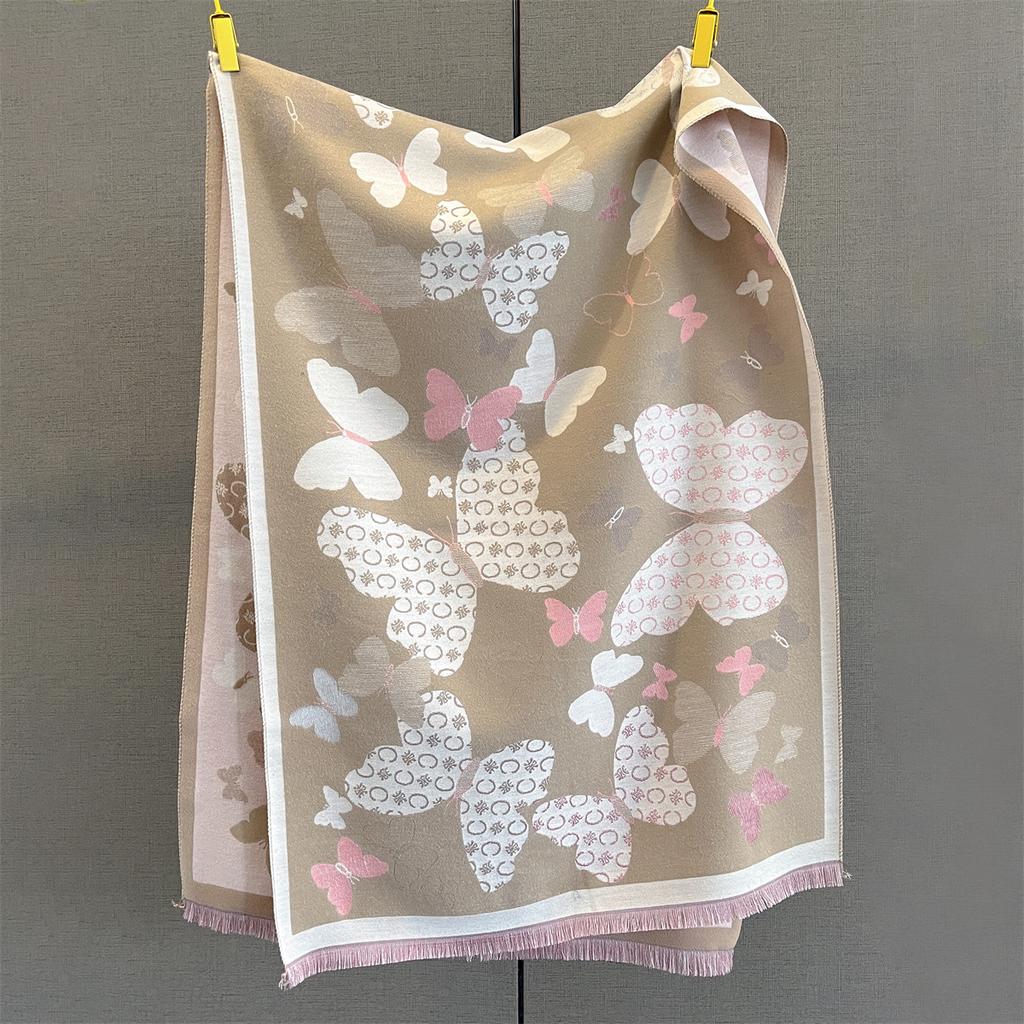 185*65cm Tassel Scarf Autumn/Winter Warm Scarf Women's Butterfly Print Imitation Cashmere Thick Shawl Warps Coldproof Blanket