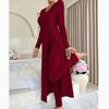 Design Sensation Round Neck Split Long Sleeve Top and Pants Two-Piece Set with Plaid Spring/Autumn Style