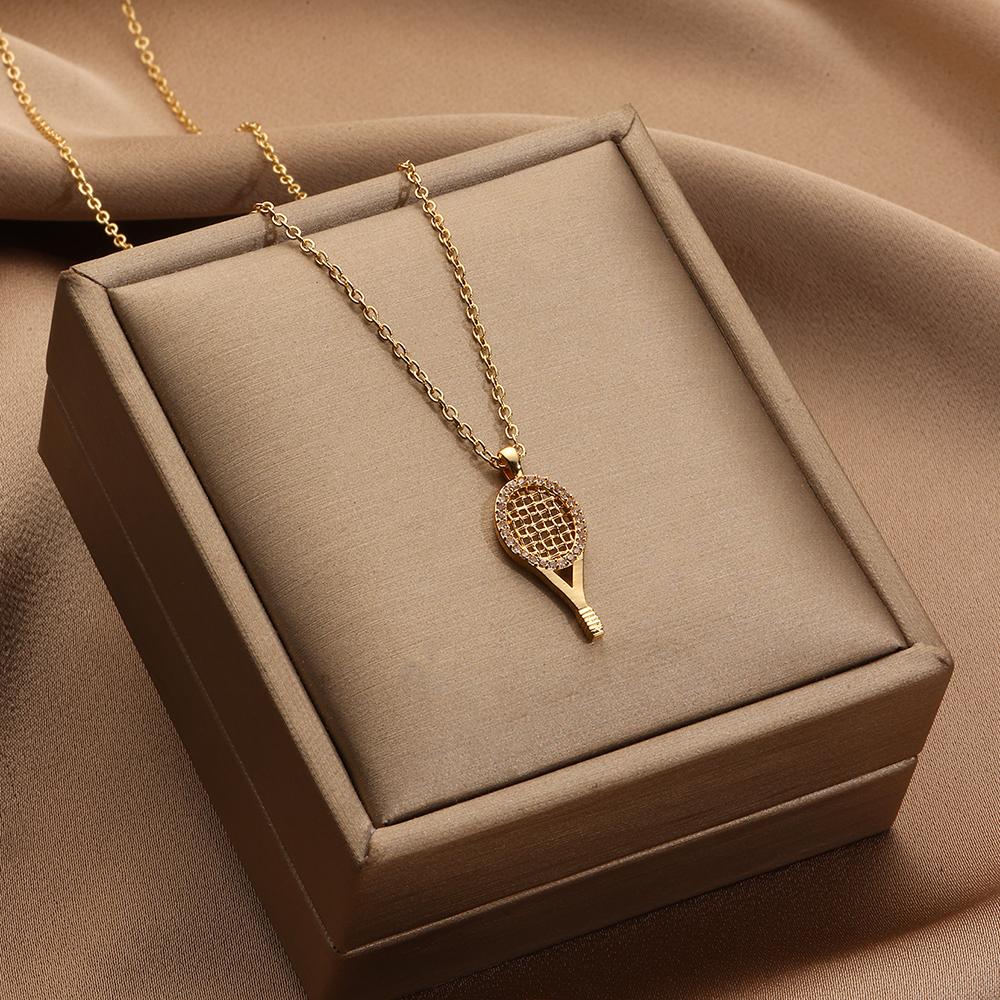 Sports Pendant Necklace Tennis Racket Pendant Necklace Sports Series Charm Necklace Jewelry for Women