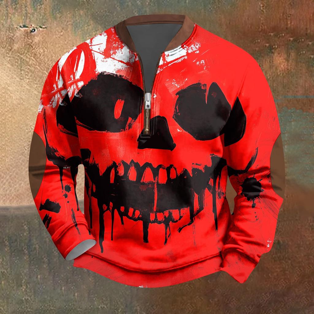 Halloween Print - Men's Loose, Casual, Versatile Round-neck Multi-color Pullover Hoodie