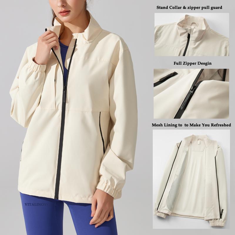 Women's Spring Plus Size Waterproof Rain Jacket Stand Collar Lightweight Windbreaker Raincoat Full Zipper Running Jacket