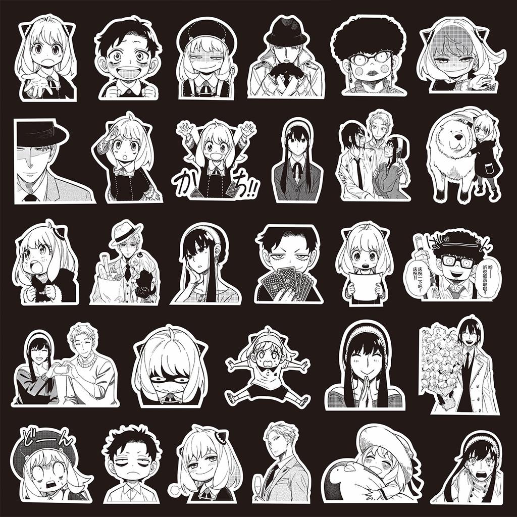 70 unidades/juego de espías × familia . Pegatinas clásicas en blanco y negro serie 01, pegatinas de garabatos impermeables a la moda DIY
