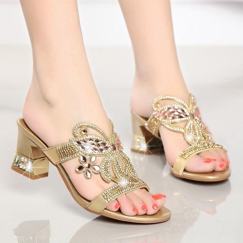 2025 Fashion Women'S Sandals Women Crystal Slippers Glitter Bling Female Flip Flops Outdoor Ladies Slides Hot Beach Shoes