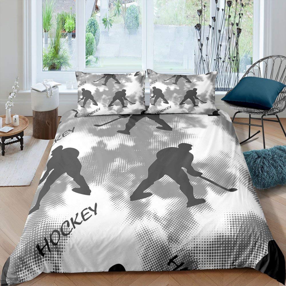 Comforter Ice Hockey Boys Puck King Size Sports Games Theme Bedding Set For Kids Youth Adult Men Winter Match