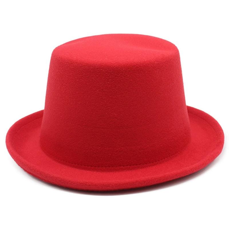 Solid Color Flat Top Hat Wool Magician Hat Music Festival Caps Adult Headdress