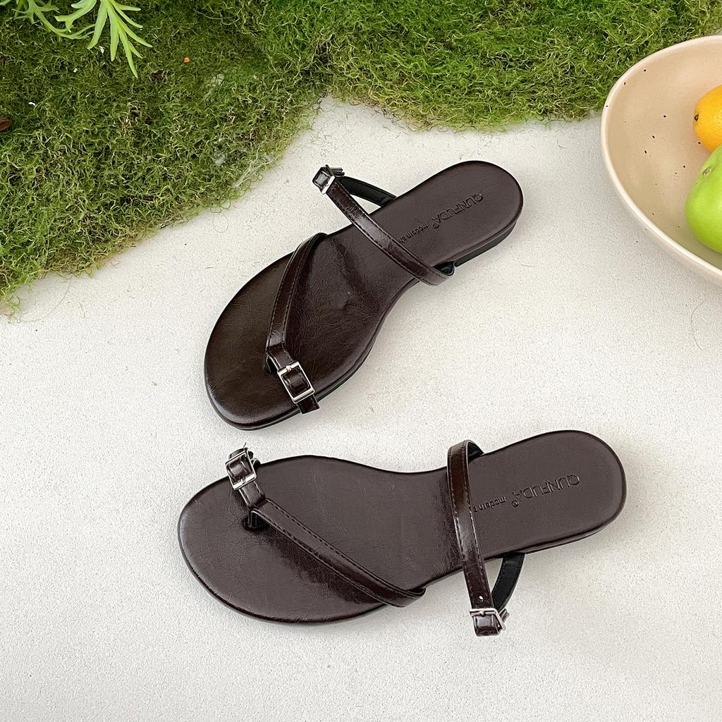 Queen Fan Retro Flat-bottomed Non-slip Cover Toe Slippers Women's Shoes Summer Wear 2025 New Models with Skirts French Cool Slippers