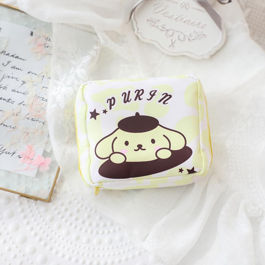 Vertical Stripes Pom Pom Purin Cartoon Travel Sanitary Napkin Bag For Use Women