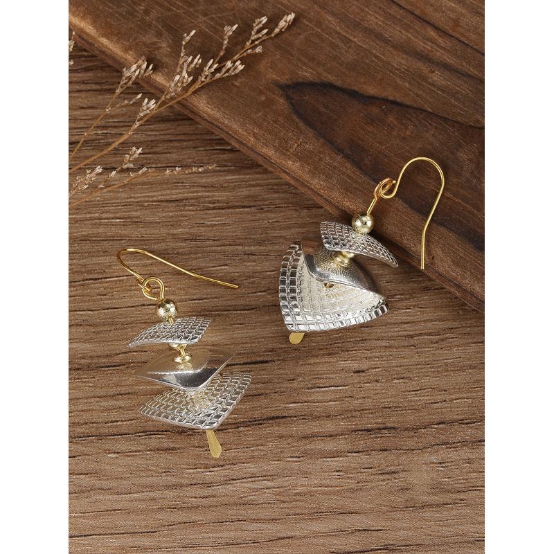 Able Ethnic Style Layered Square Long Pendant Earrings, Two Tone Women's Minimalist Jewelry