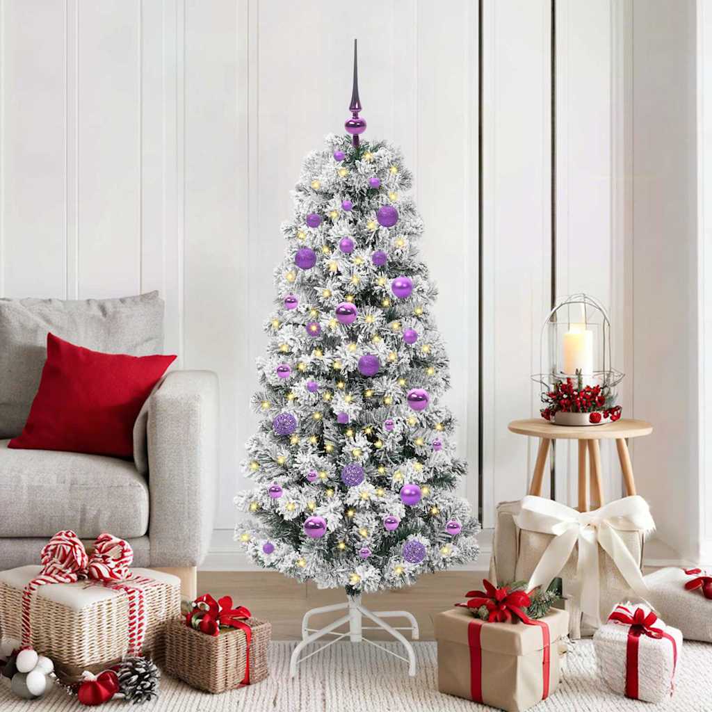 vidaXL Artificial Foldable Christmas Tree Green and White 150 cm