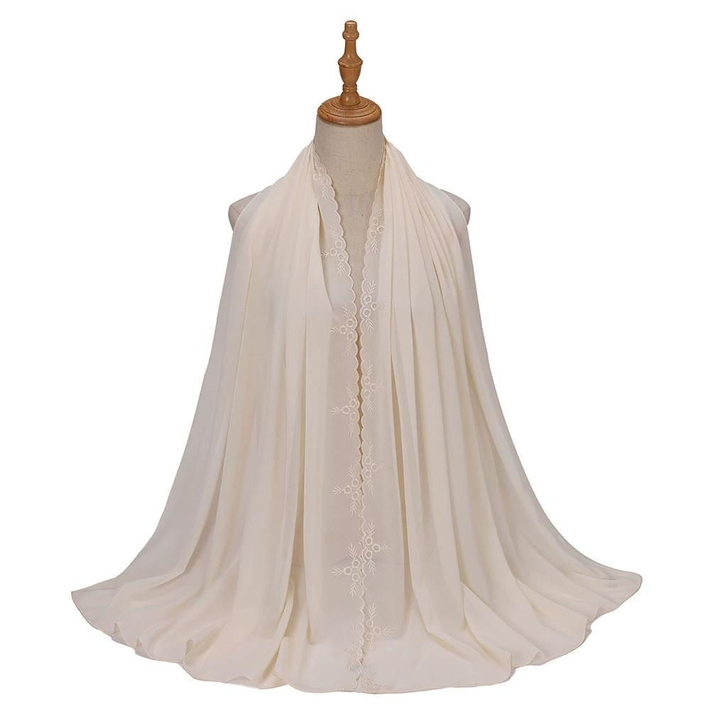 Malaysia Indonesian Embroidered Chiffon Headscarf Shawl Turban Head Wraps Good Quality Breathable Ladies' Scarf 70*175cm