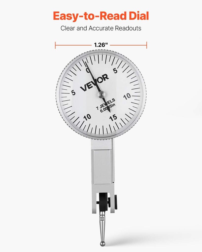 Dial Test Indicator with Universal Magnetic Base and Storage Case, 0.01 Mm Accuracy, 0-0.76 Mm Range, Micro Ball Handle for Narrow Area Measurement,