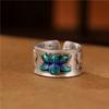 Smoky Retro Cloisonné Koi Lotus Heart Sutra Couple Rings - National Style Jewelry