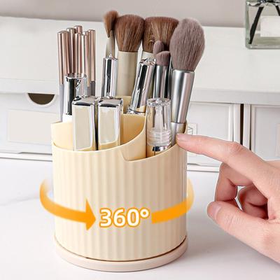360 Drehbarer Make-up-Pinselhalter 5 Fächer Kosmetik-Organizer Blumendesign Drehender Make-up-Pinselbecher Stifthalter für Schminktisch Eyeliner Augenbrauenstifte