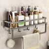Wall Mounted Bathroom Shelf Punch-free Shampoo Storage Rack For Kitchen Holder Square Aluminum Bath Rack Organizer Accessories