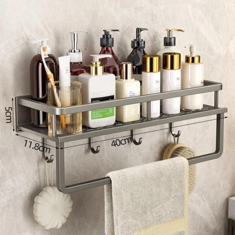 Wall Mounted Bathroom Shelf Punch-free Shampoo Storage Rack For Kitchen Holder Square Aluminum Bath Rack Organizer Accessories