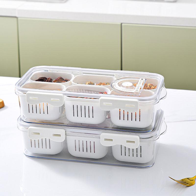 Multifunction Fridge Organizer Storage Box with Draining Baskets, Fridge Storage Boxes Containers Transparent PET with Lids