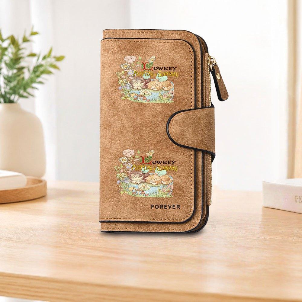 Floral Sleeping Cat Long Zipper Wallet Unisex Fashion Clutch Bag Large Capacity Card Holder Coin Purse Suitable For Daily Commute Travel Shopping
