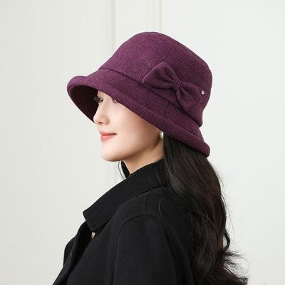 New Women's Woolen Basin Hat Elegant Bow Fisherman Hat Autumn and Winter Thermal Hat