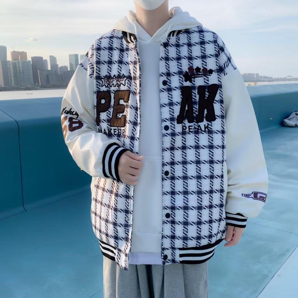2024 Unisex Retro Plaid Baseball Jacket - Spring/Autumn Trend, Loose Fit, Hip Hop Style