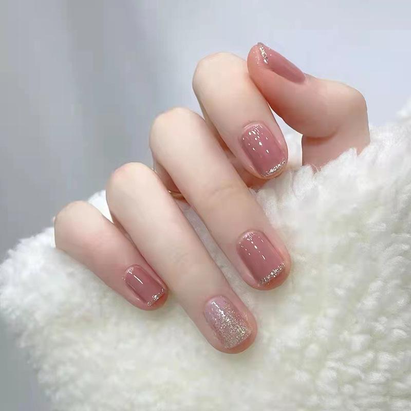 

Pink Sparkling Transparent False Nail Stickers - Girly Nail Art with Whitening Effect