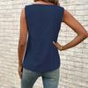 Women Tops Skew Collar Sleeveless Loose Fit Casual Tops Pure Color Buttons Decor Pullover