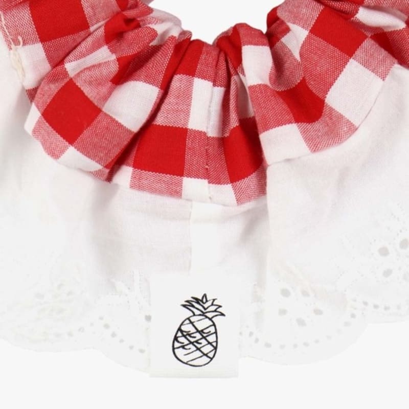 PINK PINEAPPLE CHECK LACE SCRUNCHIE_RED
