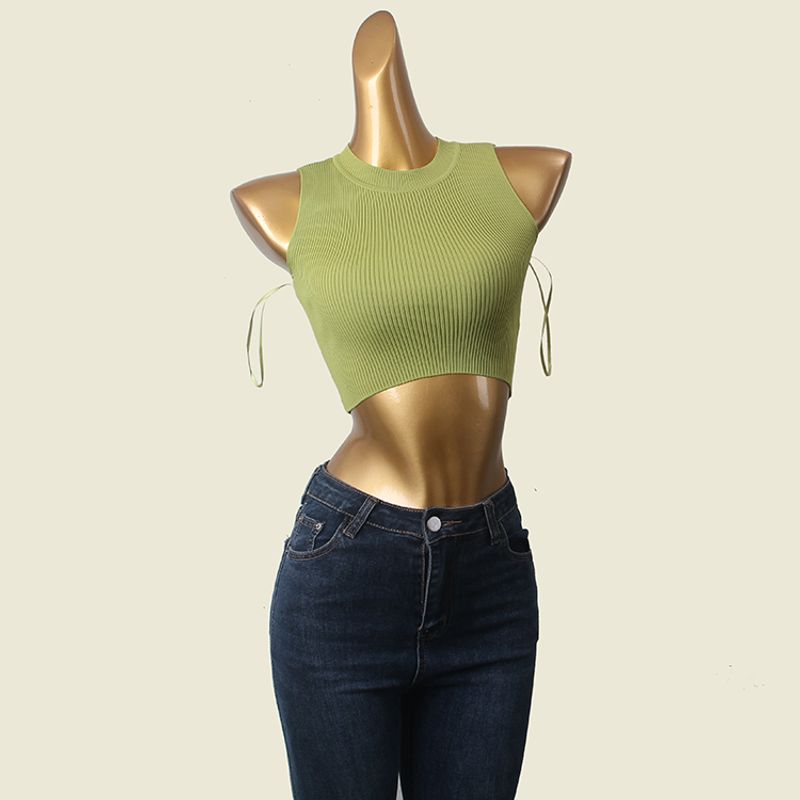 Outwear Sports Vest Thread High Elasticity round-Neck High Waist Short Crop Top Lunch Break Knitting Export Knitting Tops