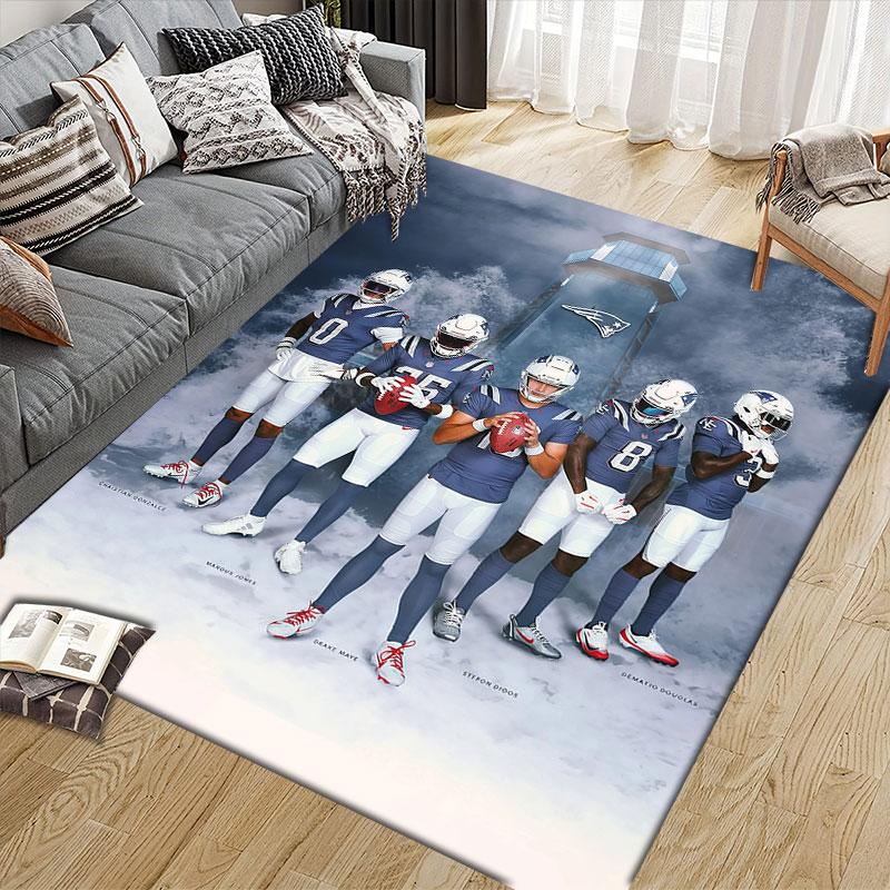 Patriots Players Flannel Printed Carpet, Home Sofa Decoration for Living Room & Bedroom, Non‑Slip Play Flannel Floor Mat for Game Room
