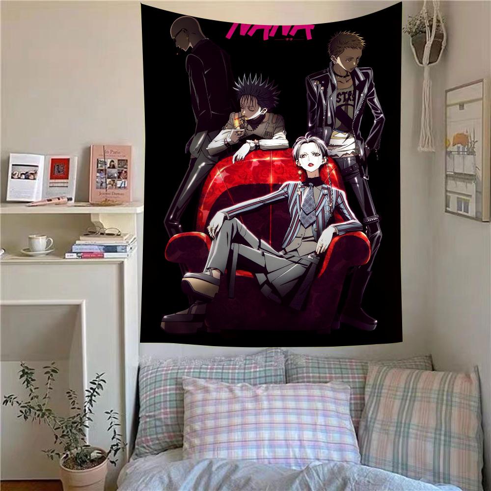 Retro Anime Style Tapestry Black And White Gradient Airbrush Punk Rock Music Theme Room Decoration Studio Game Room