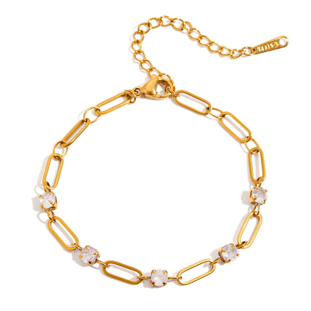 Youthway Minimalist Women Bracelet Gold Color Plated Stainless Steel Round White Zirconia Tennis Chain Jewelry Gift
