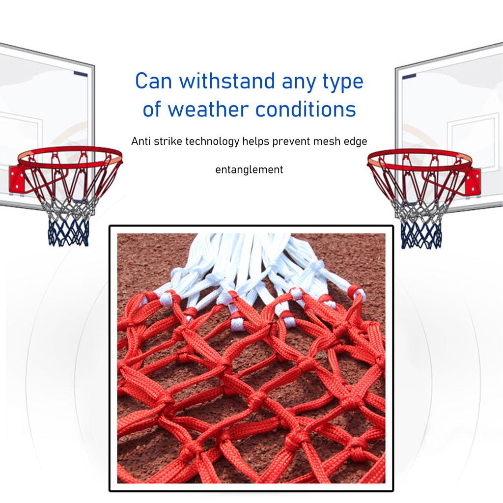 2pcs Heavy Duty Basketball Net Replacement White Red Blue Color Splicing Basketball Hoop Net