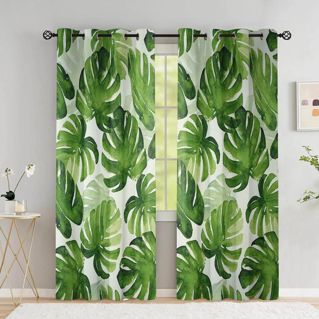 Perdele cu frunze tropicale pentru sufragerie, palmier de vară de lux, frunze de banană, fereastră, perdea groasă umbrire mare, model nou, 2 buc.