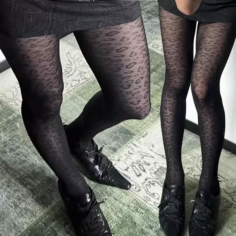 Vintage Gothic Black Sexy Leopard Sheer Tights Seamless Stockings Women Sexy Thin Transparent Silky Pantyhose