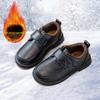 Boys' Black Leather Velcro Shoes, Academy Style with Velvet Lining and Soft Sole