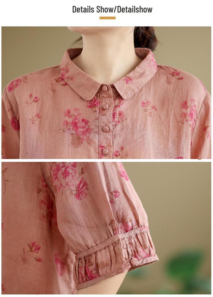 2025 Korean Style Plus Size Slimming Retro Shirt & Casual Cotton-Linen Pants Set for Women